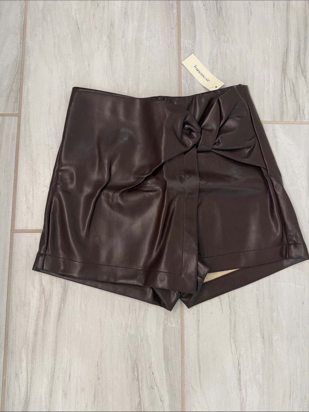 Francesca's Collections Dark Brown Faux Leather Knot-Front Skort